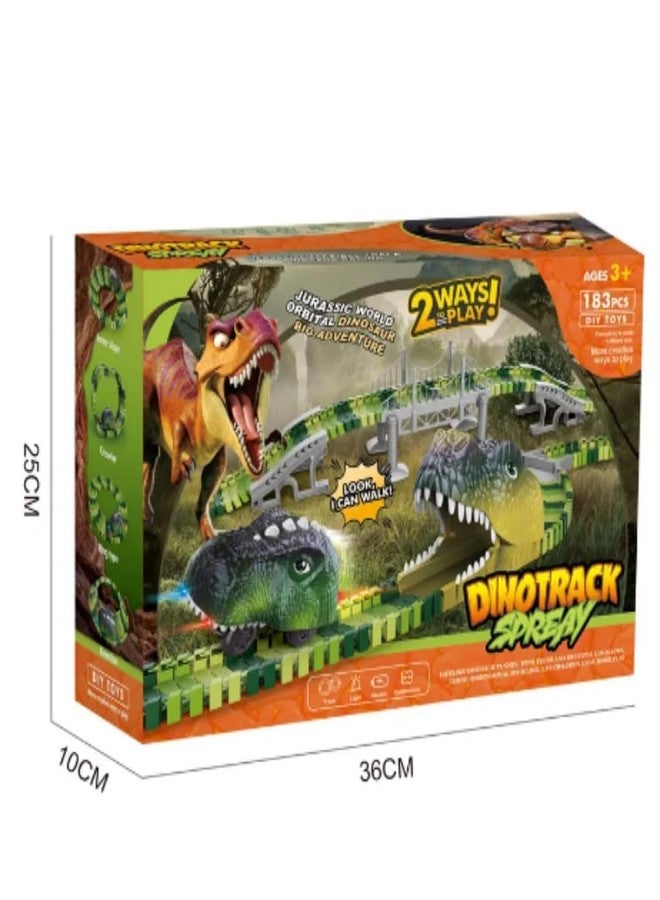 Samtop Dinosaur Train Race Track Set - 183 PCS Flexible Track with Cars, Dinosaur World Road Race Toy for Kids, Boys & Toddlers, Christmas & Birthday Gift - Image 2